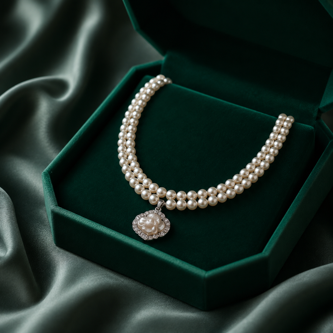 Double Layer Pearl Floral Pendant Necklace