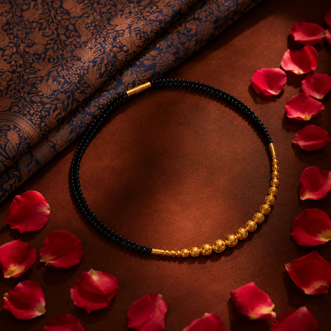 Black Beaded Gold-Tone Mangalsutra Style Necklace