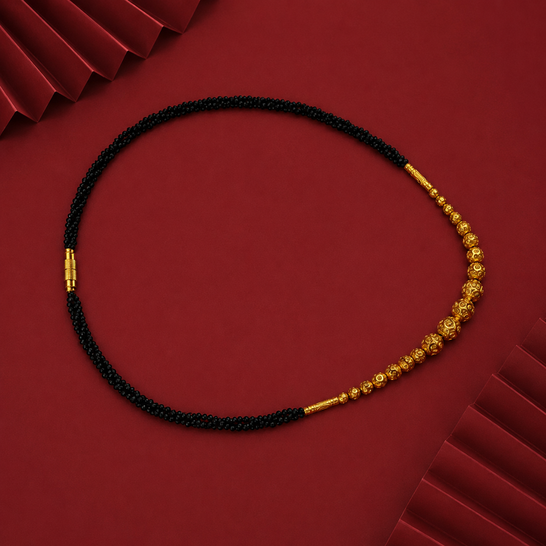 Black Beaded Gold-Tone Mangalsutra Style Necklace