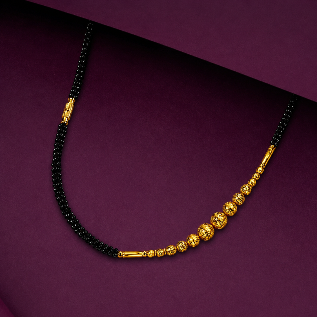 Black Beaded Gold-Tone Mangalsutra Style Necklace