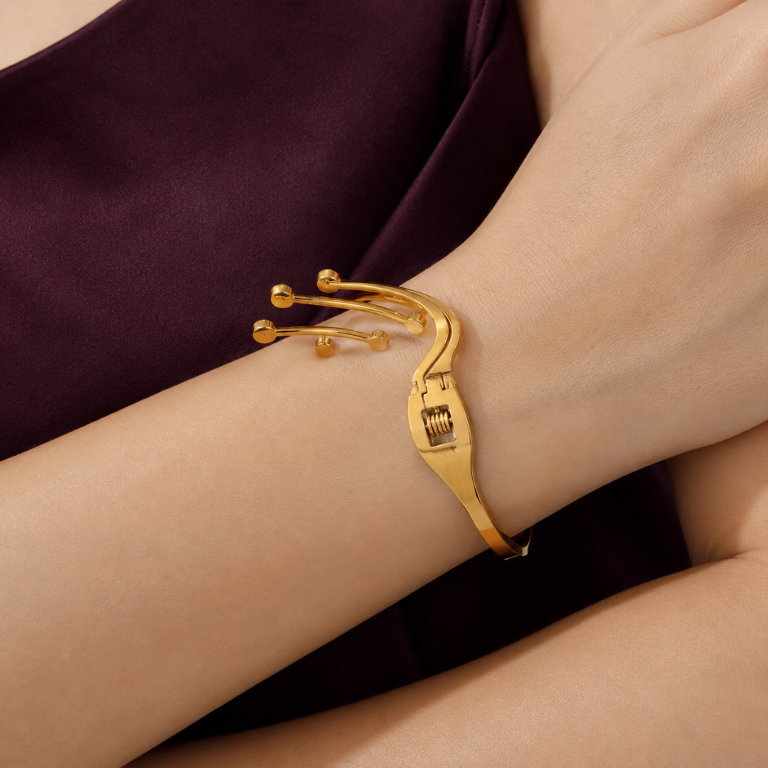 Golden Wave Design Open Cuff Bracelet