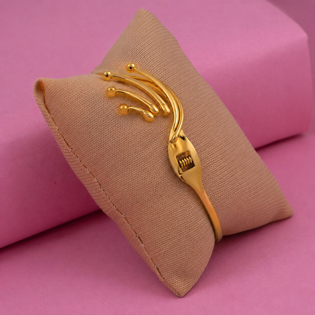 Golden Wave Design Open Cuff Bracelet