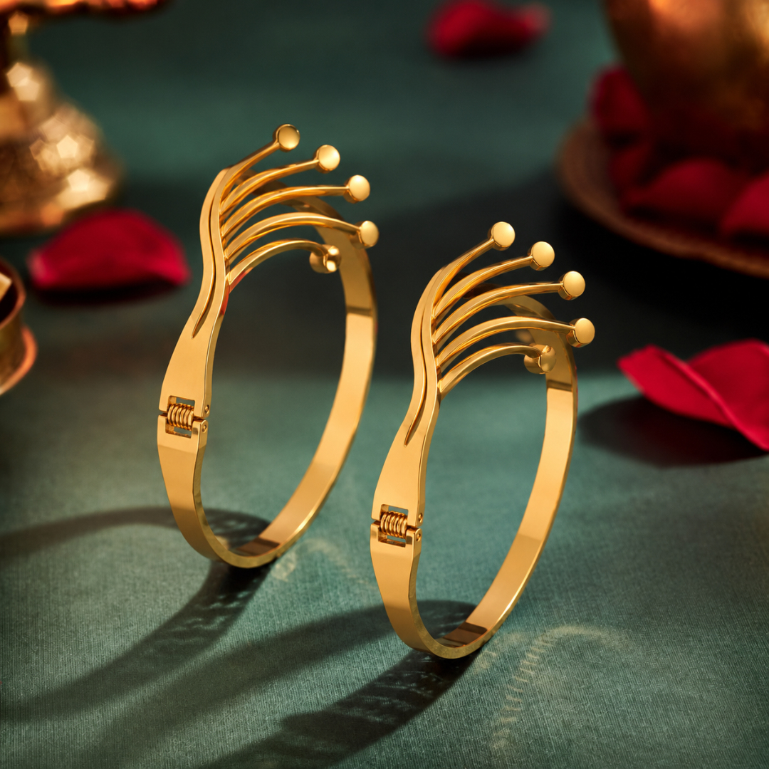 Golden Wave Design Open Cuff Bracelet