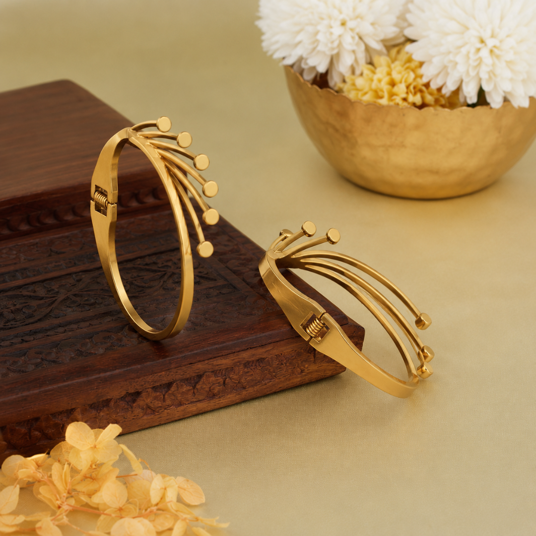 Golden Wave Design Open Cuff Bracelet